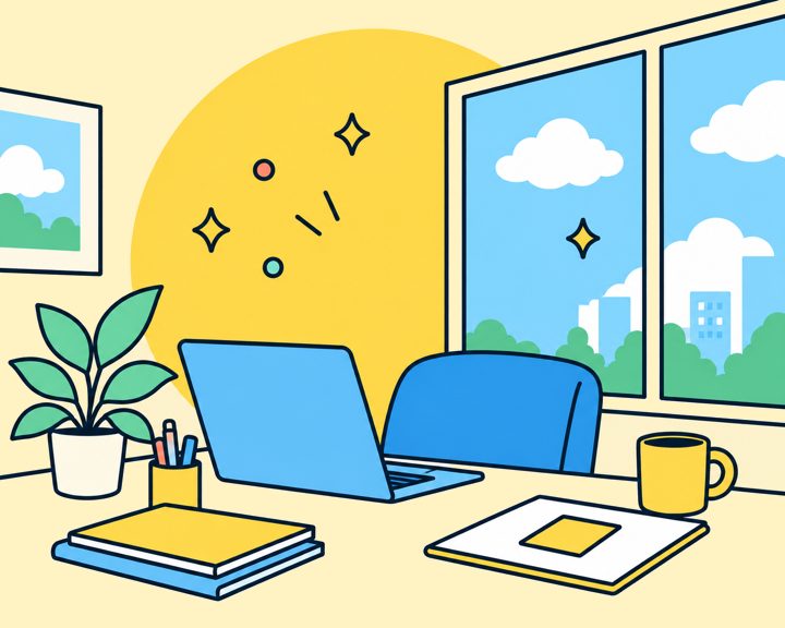 明るいオフィスの机のイメージの絵